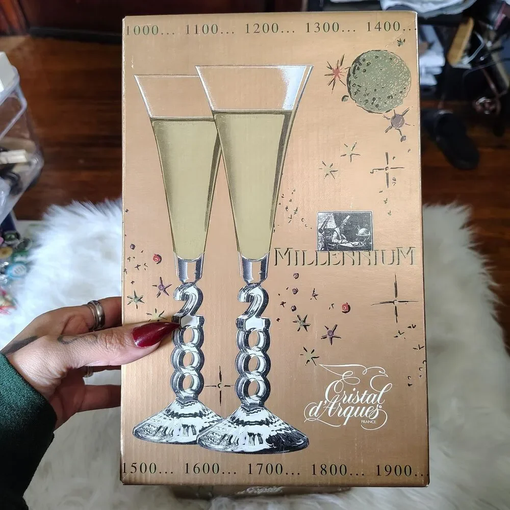 Champagne Flutes Year 2000 Cristal D'Arques Lead Crystal New Year CelebrationSET